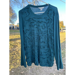 Christopher & Banks Womens Large Blouse With Ribbon Hunter Green Business Casual